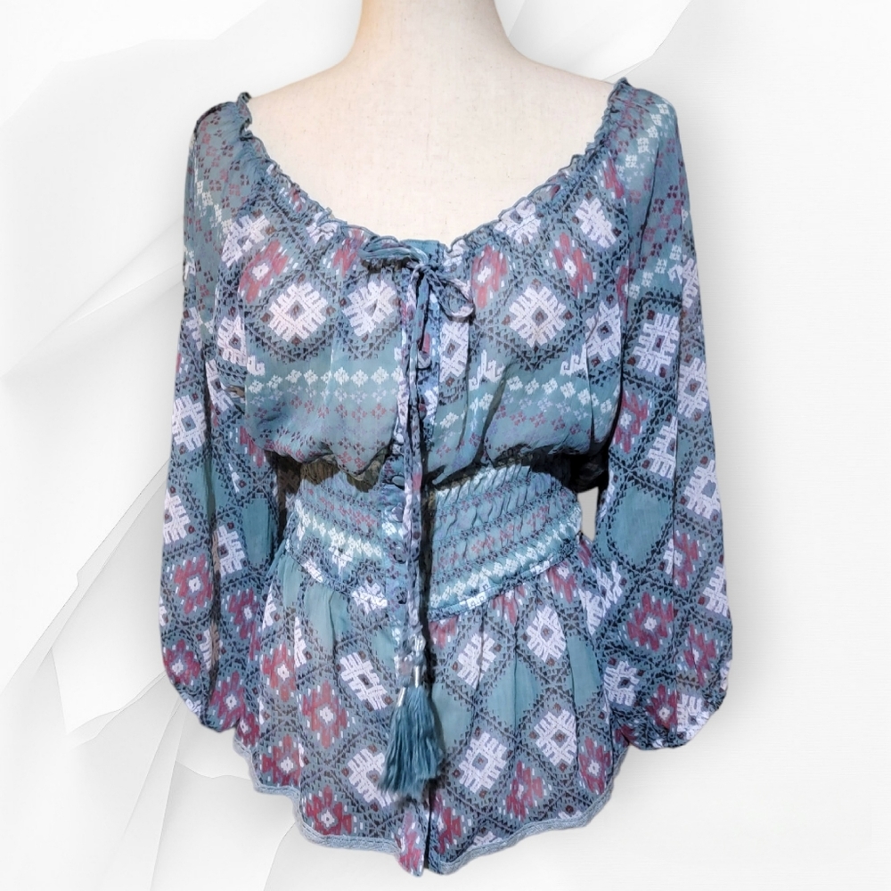 AMERICAN RAG NWT Boho Semi Sheer Cottagecore Floral Peasant Tassel Tie Blouse,2X